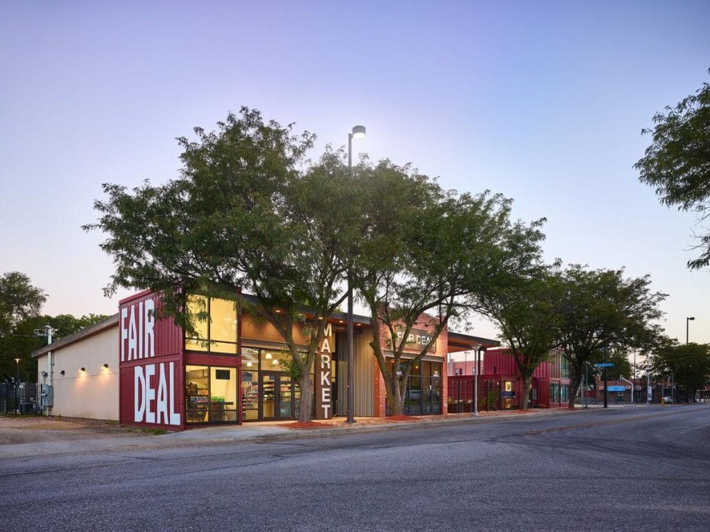 Fair Deal Village MarketPlace is a community hub constructed from shipping containers.
