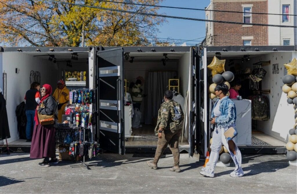 The West Philly Container Village is a market for small businesses, entirely built with shipping containers.