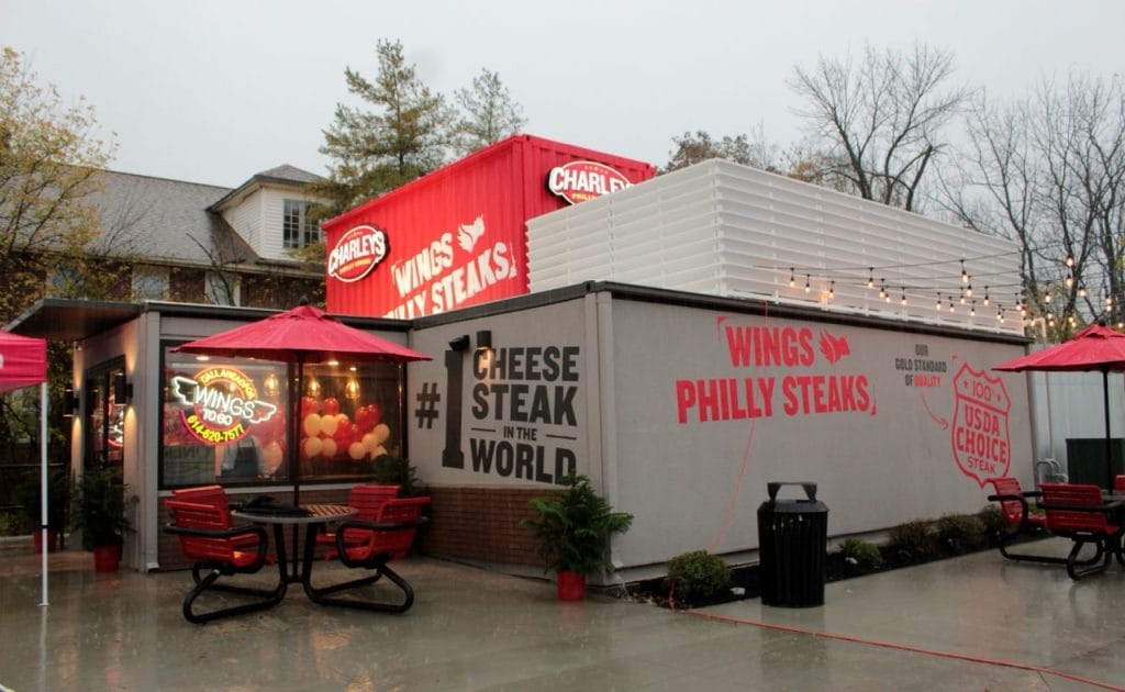 Charley's Philly Stakes in Columbus located in a red shipping container